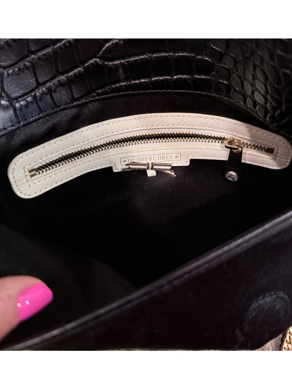 Henri Bendel Black Calf Hair & Croc Embossed Convertible Crossbody Clutch Bag - Picture 15 of 15
